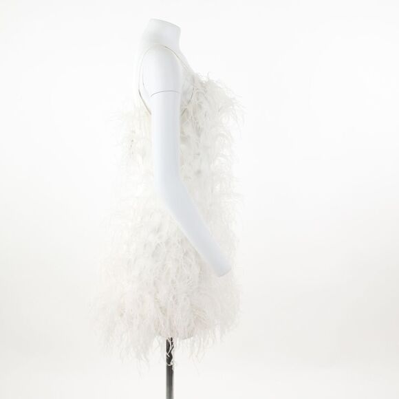 Cult Gaia Zariah Ostritch Feather Dress in Off White - Picture 5 of 5